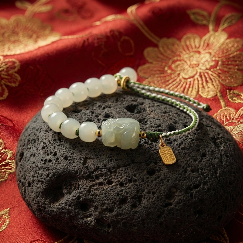 Hetian Jade Pixiu Woven Red String