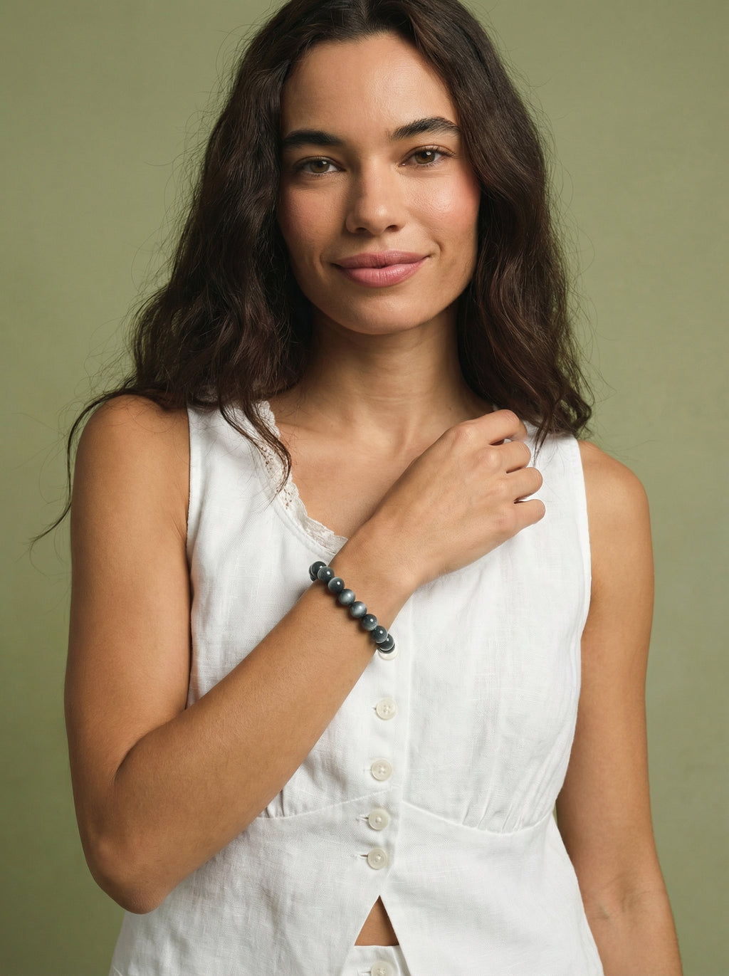 Natural Blue Kyanite Cat's Eye Bracelet - Throat Chakra | Ocean Energy