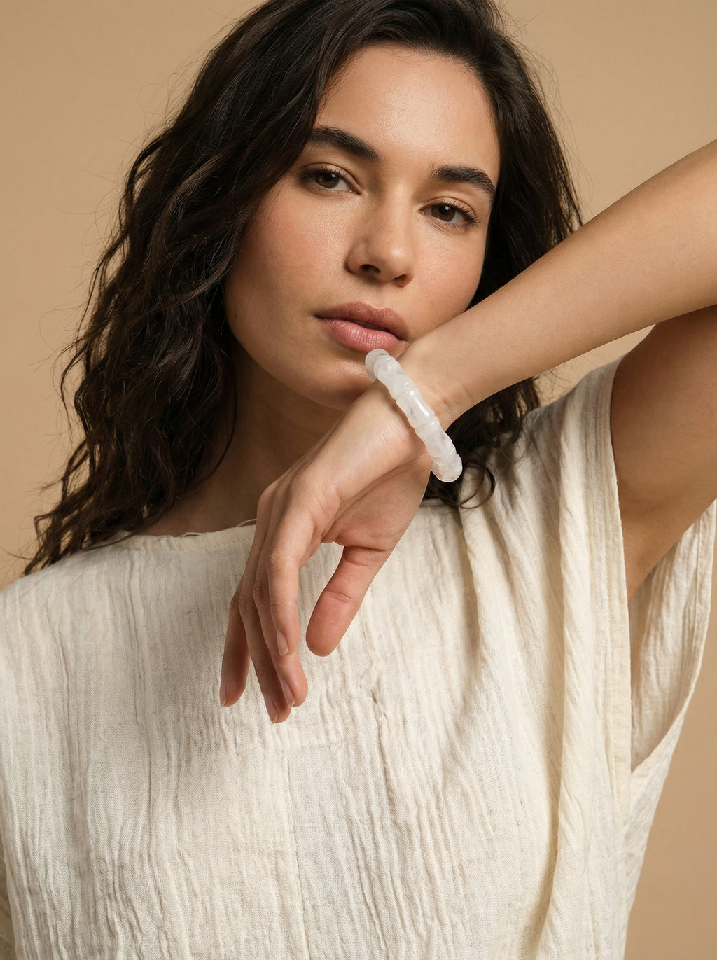 White Phantom Quartz Bamboo Bangle - Purity & Growth | Minimalist Cuff