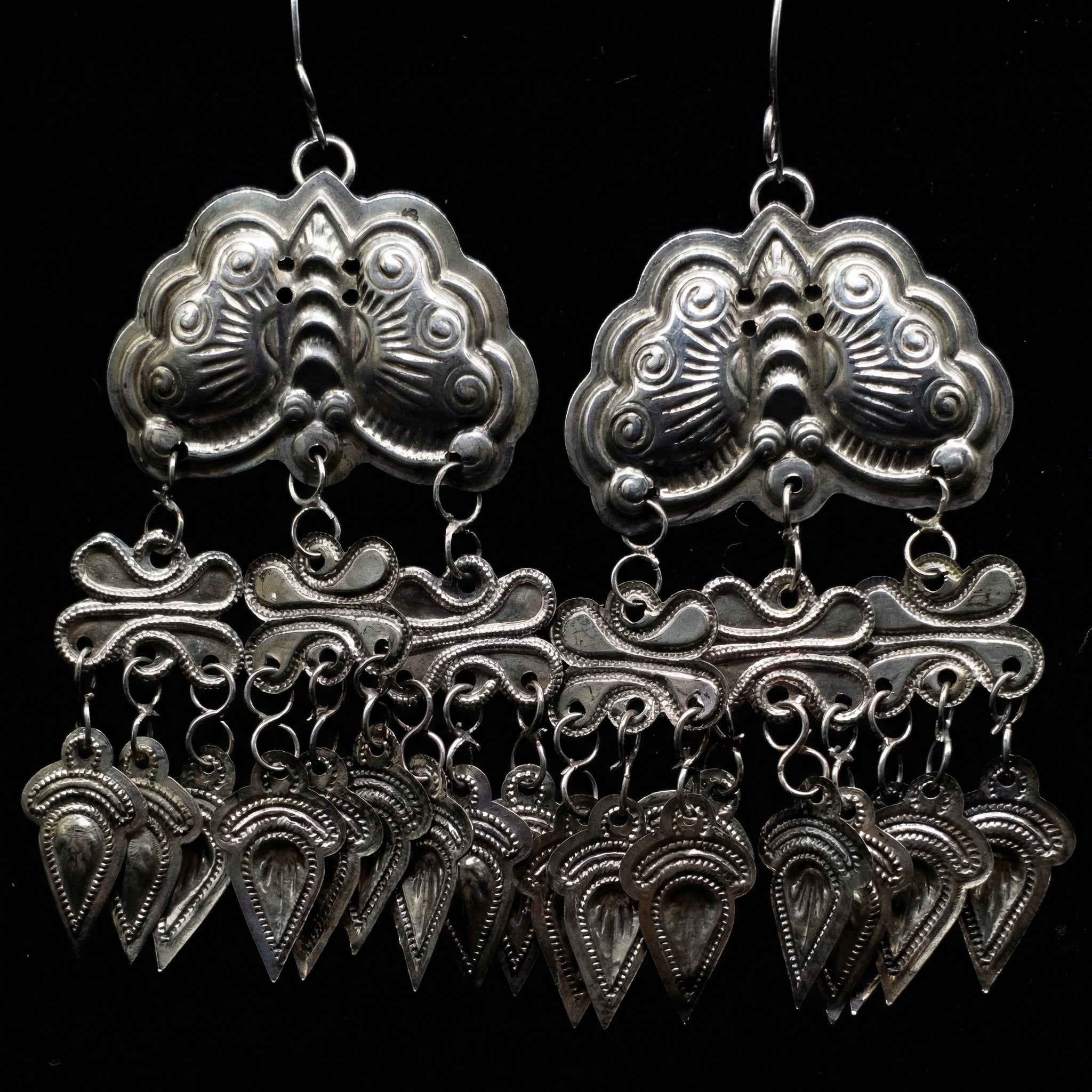 Miao Silver Earrings - Tiered Bells Large （Hot Seller）  | Ethnic Jewelry