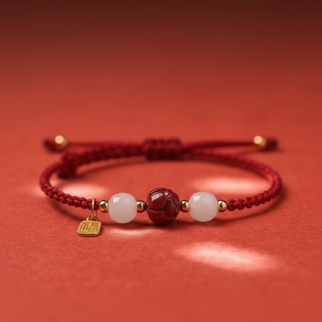 Lotus Cinnabar Hetian Jade Red String