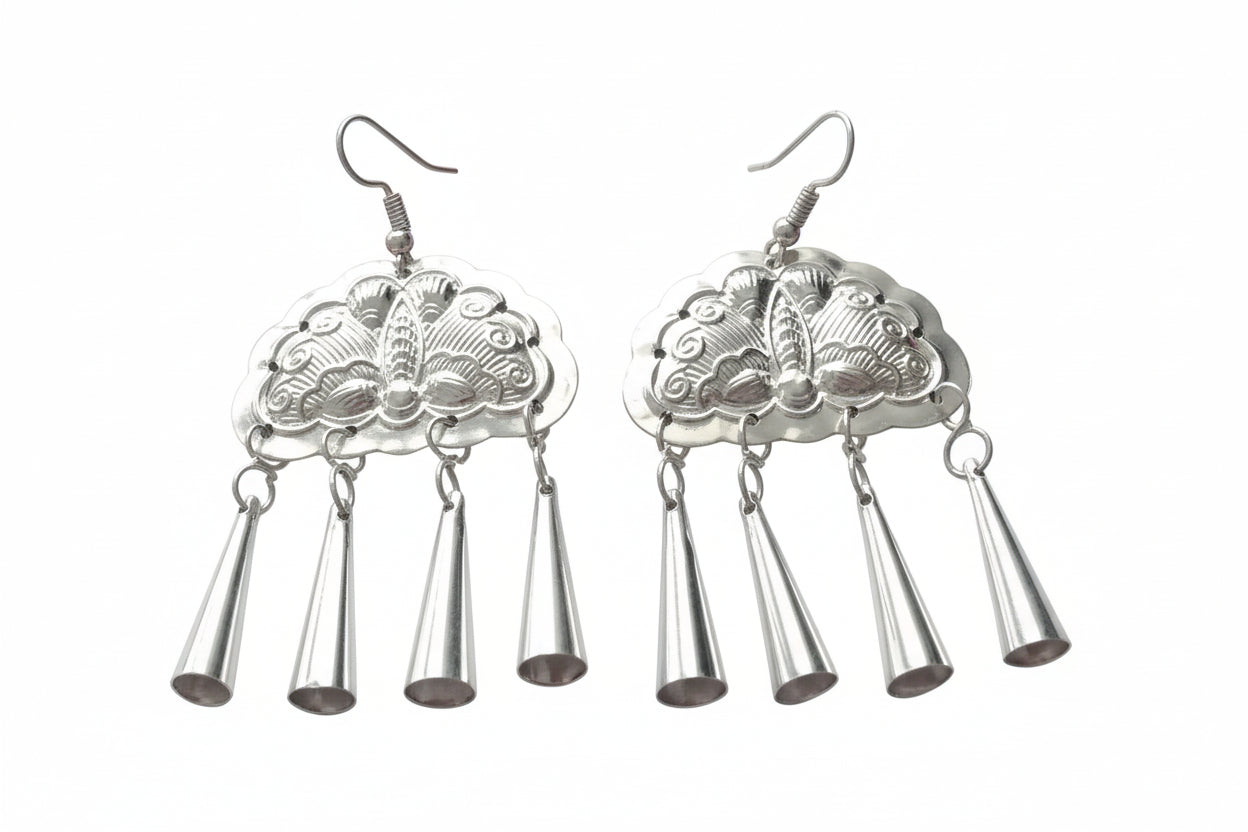 Miao Silver Earrings - Tiered Bells Large （Hot Seller）  | Ethnic Jewelry