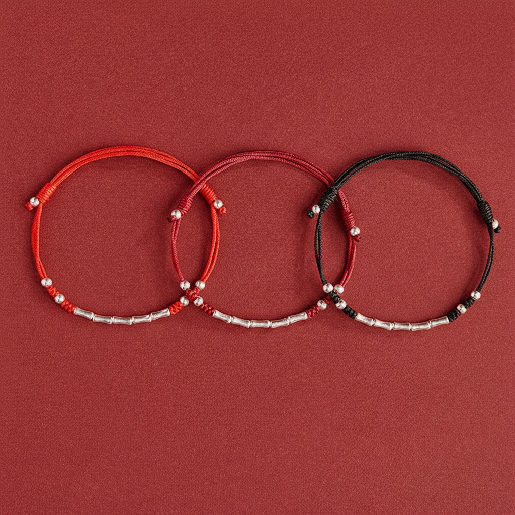 Silver Bamboo Knot Red String