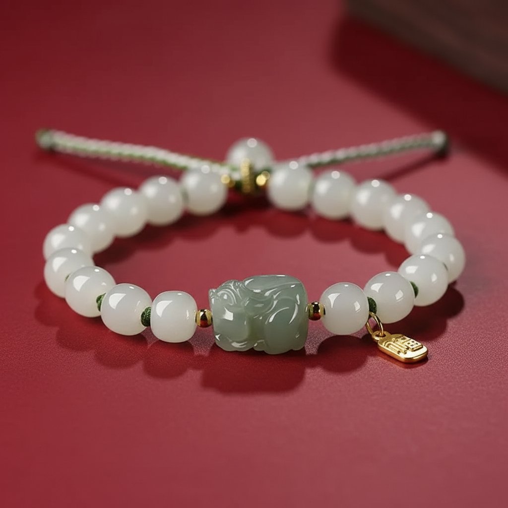 Hetian Jade Pixiu Hand-woven Bracelet