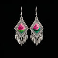 Miao Silver Earrings with Vintage Embroidery - Short Drop