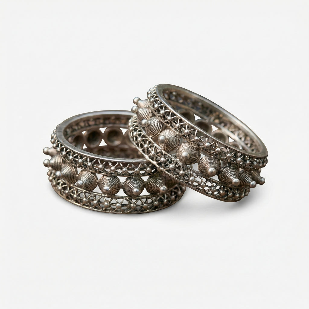 Miao Silver Wide Studded Bracelet - Ethnic Nail Design