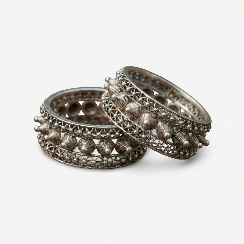 Miao Silver Wide Studded Bracelet - Ethnic Nail Design