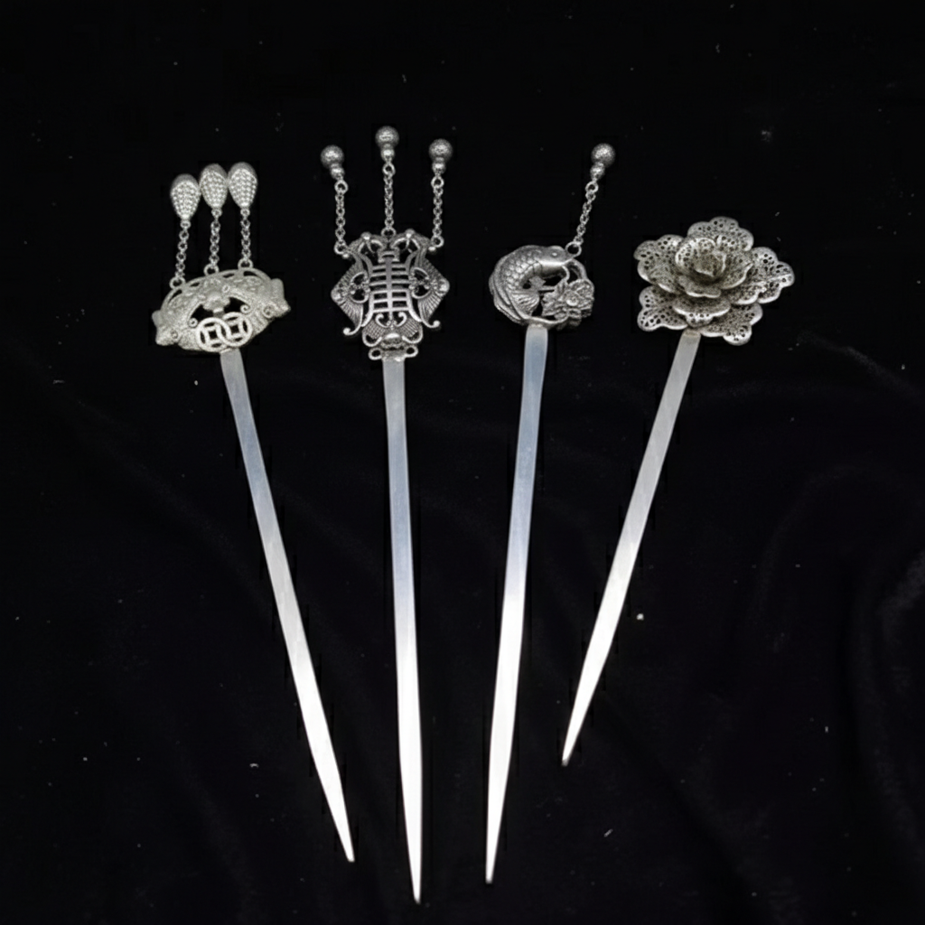 Silver Hairpin Tea Knife - Wan symbol (卍 - Buddhist symbol) | Miao Artifact