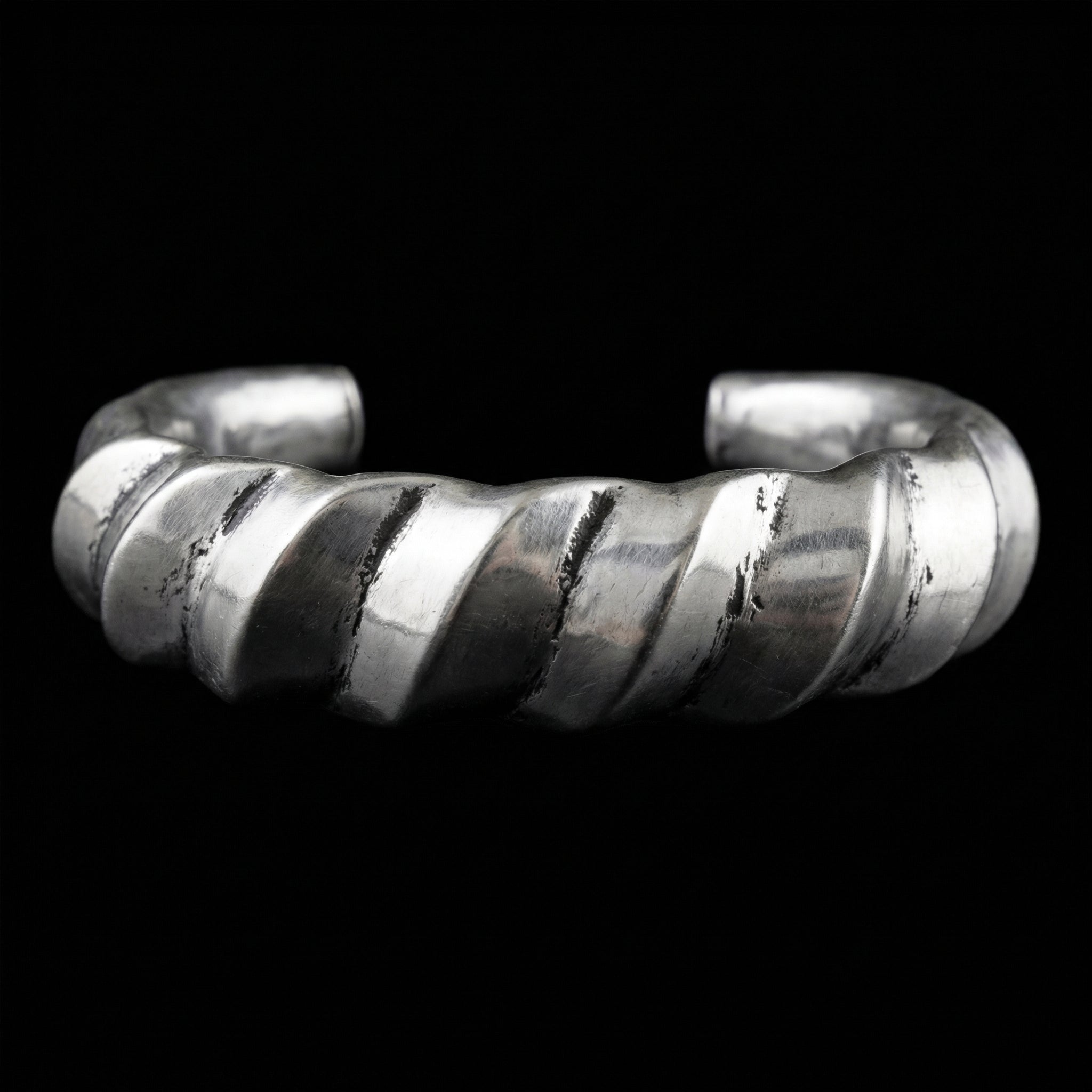 Miao Silver Hollow Carved Bangle - Wide Statement Cuff