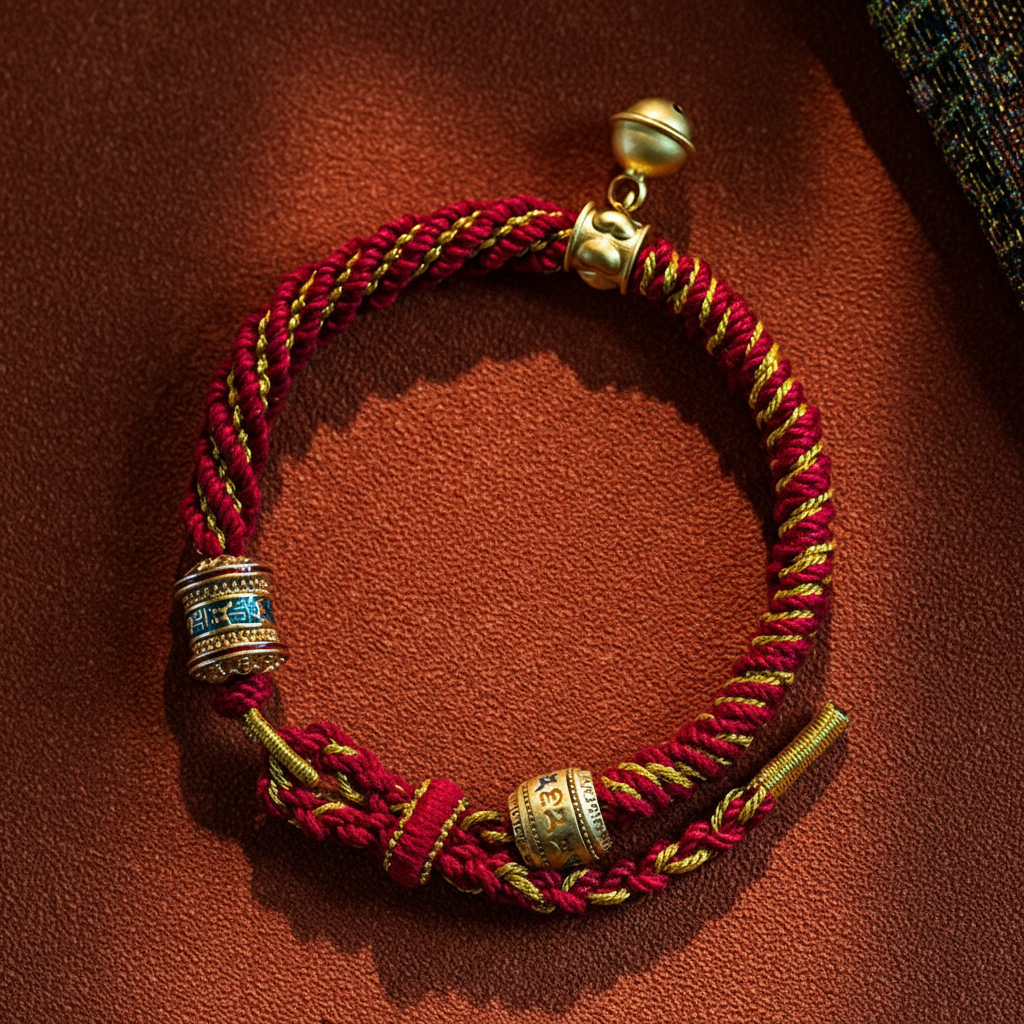 Tibetan Six Character Mantra Red String