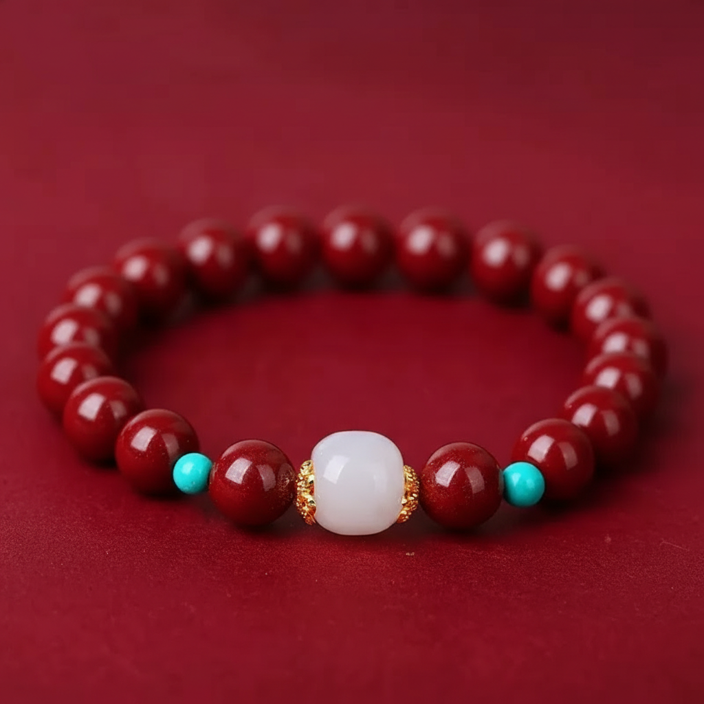 Hetian Jade & Purple Gold Cinnabar Bracelet