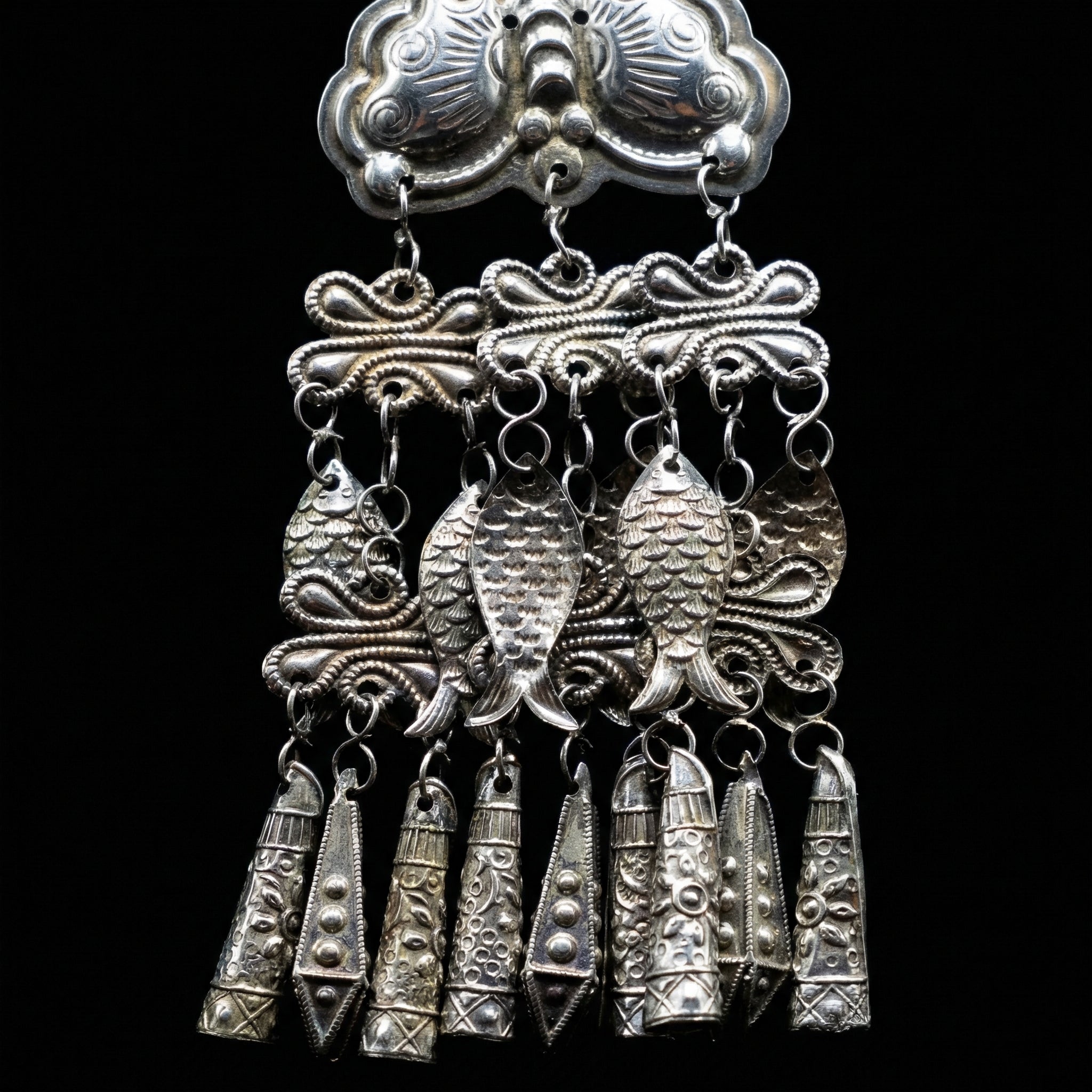 Miao Silver Earrings - Tiered Bells Large （Hot Seller）  | Ethnic Jewelry