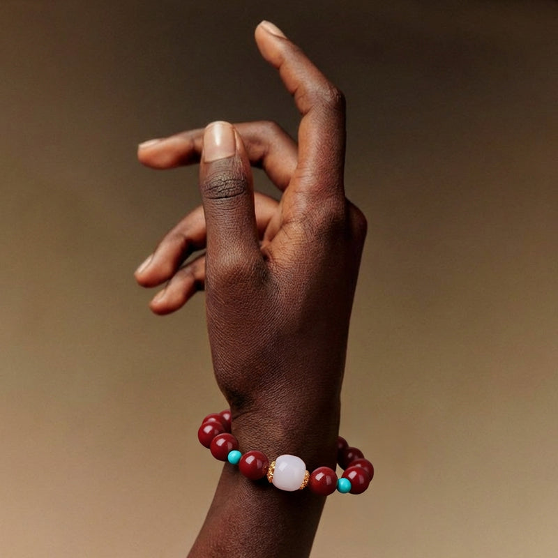 Hetian Jade & Purple Gold Cinnabar Bracelet