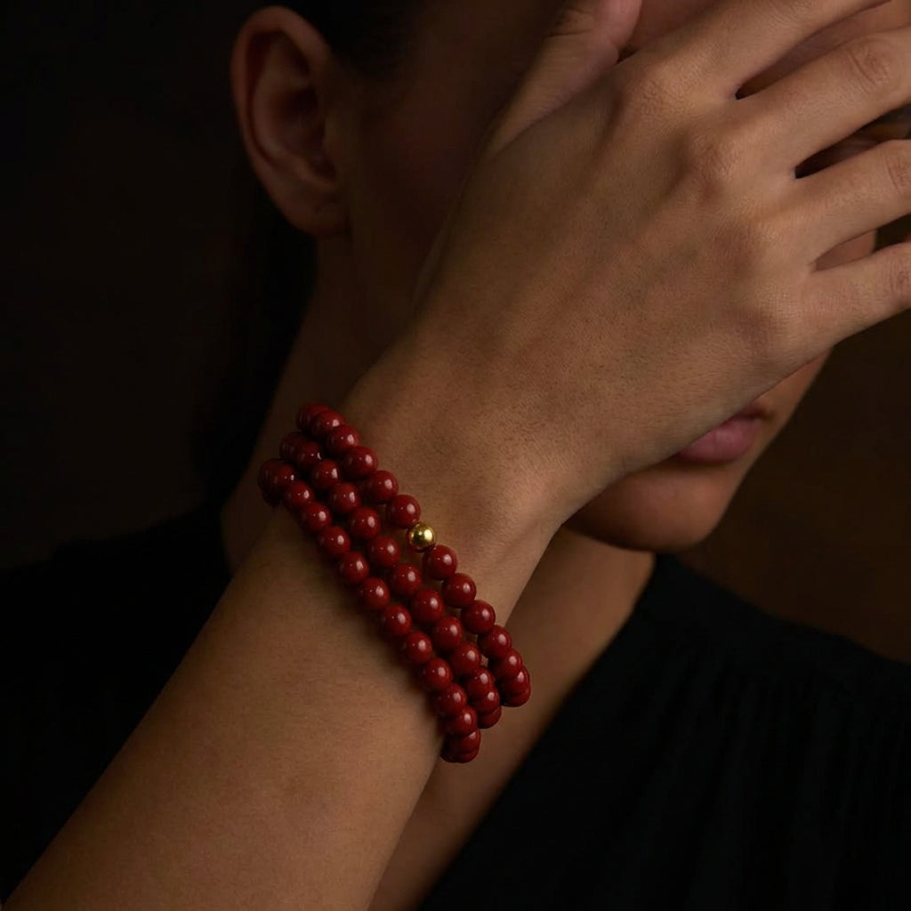 Multi-Wrap Cinnabar Golden Bead Bracelet