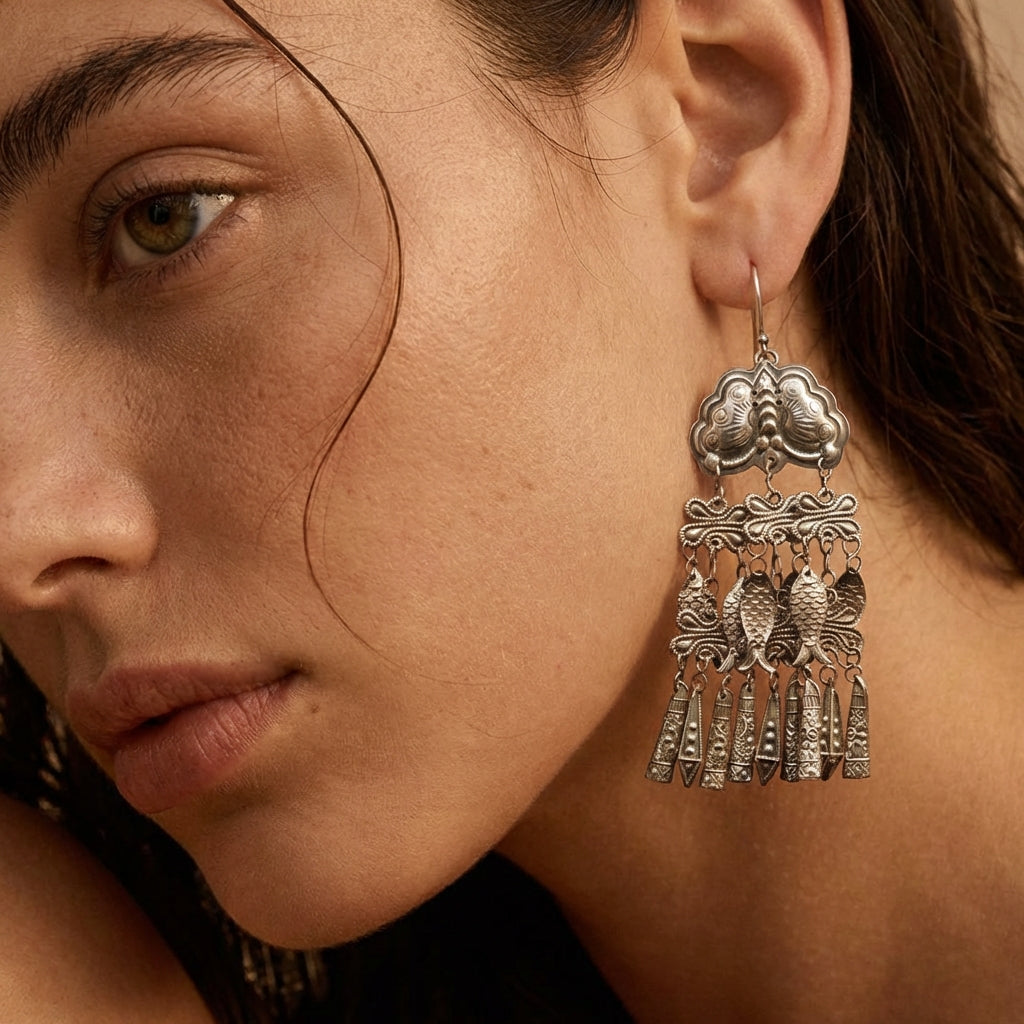 Miao Silver Earrings - Tiered Bells Large （Hot Seller）  | Ethnic Jewelry