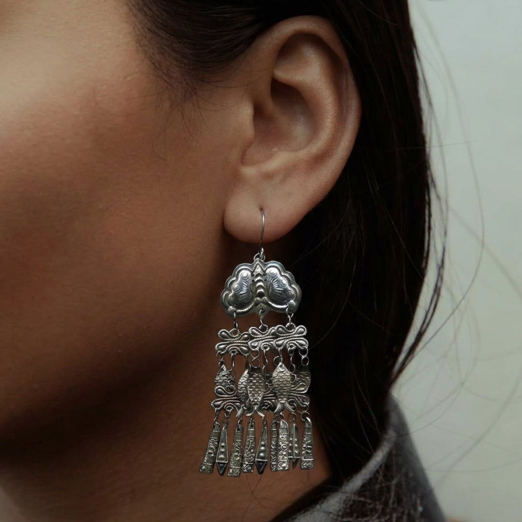 Miao Silver Earrings - Tiered Bells Large （Hot Seller）  | Ethnic Jewelry
