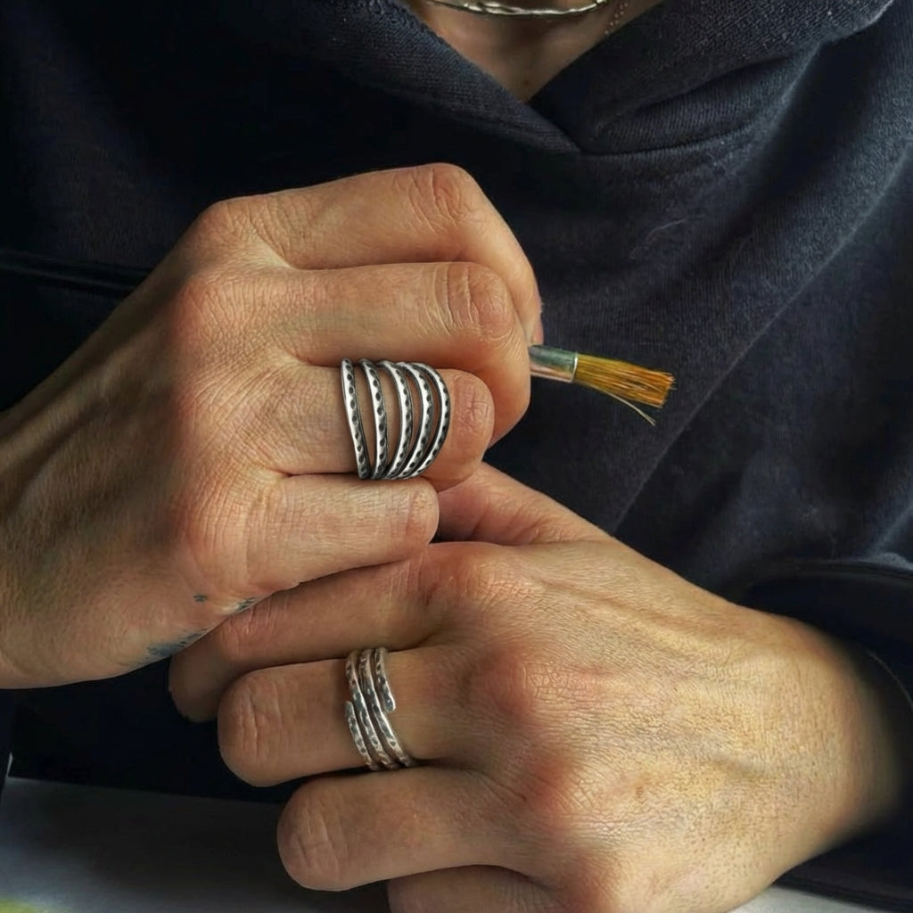 Miao Silver Statement Ring - Adjustable Bohemian Design