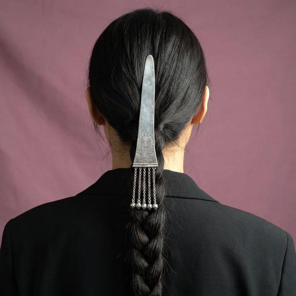 Silver Hairpin Tea Knife - Peony (Wealth & Honor) | Miao Artifact