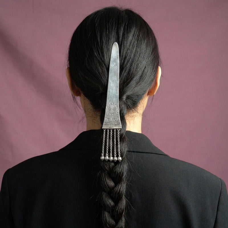 Silver Hairpin Tea Knife - Peony (Wealth & Honor) | Miao Artifact