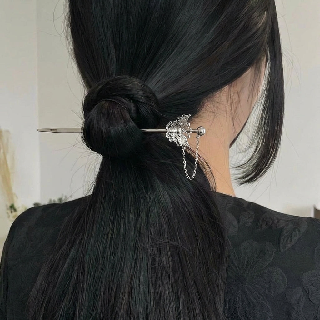 Silver Hairpin Tea Knife - Butterfly (Romance & Joy) | Miao Artifact