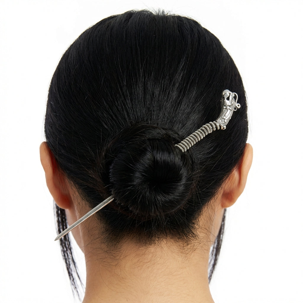 Silver Hairpin Tea Knife - Longevity Peach (Health) | Miao Artifact